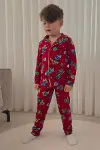 Erkek Çocuk Pamuklu Süet Kumaş2 Desen Gömlek Yaka Uyku Bantlı Düğmeli Uzun Kollu Pijama Takımı-3