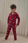 Erkek Çocuk Pamuklu Süet Kumaş2 Desen Gömlek Yaka Uyku Bantlı Düğmeli Uzun Kollu Pijama Takımı-5