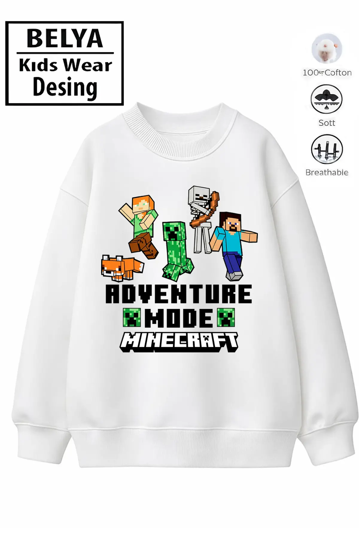 Tam Kalıp Oversize Erkek Çocuk Pamuğa Pamuk 3 İplik Kumaş Min3 Tasarım Sweatshirt