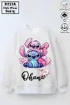 Tam Kalıp Oversize Kız Çocuk Pamuğa Pamuk 3 İplik Kumaş Stıtch Ohana Karakter Tasarım Sweatshirt-1
