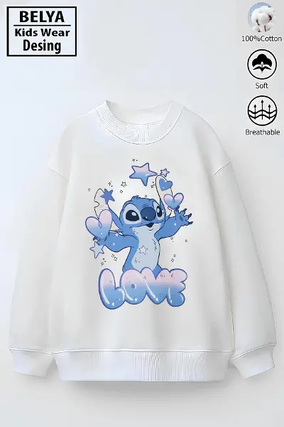Tam Kalıp Oversize Kız Çocuk Pamuğa Pamuk 3 İplik Kumaş Stıtch Love Karakter Tasarım Sweatshirt