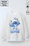 Tam Kalıp Oversize Kız Çocuk Pamuğa Pamuk 3 İplik Kumaş Stıtch Love Karakter Tasarım Sweatshirt-1