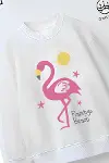 Tam Kalıp Oversize Kız Çocuk Pamuğa Pamuk 3 İplik Kumaş Flamingo Karakter Tasarım Sweatshirt-2