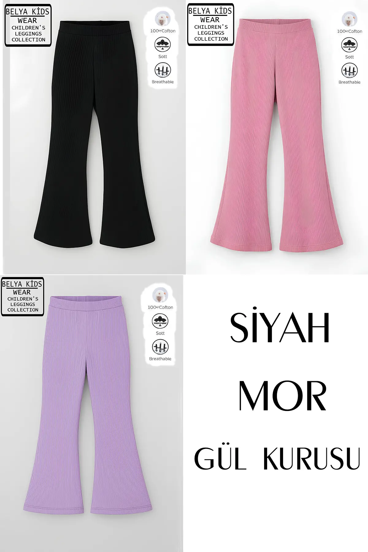 3 Lü Paket Pamuğa Pamuk Kız Çocuk Fitilli Taytlar