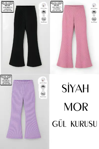 3 Lü Paket Pamuğa Pamuk Kız Çocuk Fitilli Taytlar