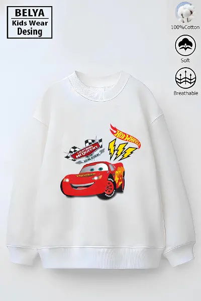 Trend Çocuk Model Tam Kalıp Oversize Şimşek McQueen Tasarım 3 İplik Pamuğa Pamuk Kumaş