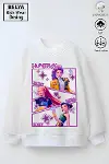 Tam Kalıp Oversize Kız Çocuk Pamuğa Pamuk 3 İplik Kumaş Pop Tasarım Sweatshirt-1