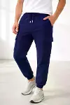 Erkek Jogger Eşofman Altı Regular Fit , Kargo Cepli, Lastikli Paça, Günlük Spor Pantolon - Lacivert-2