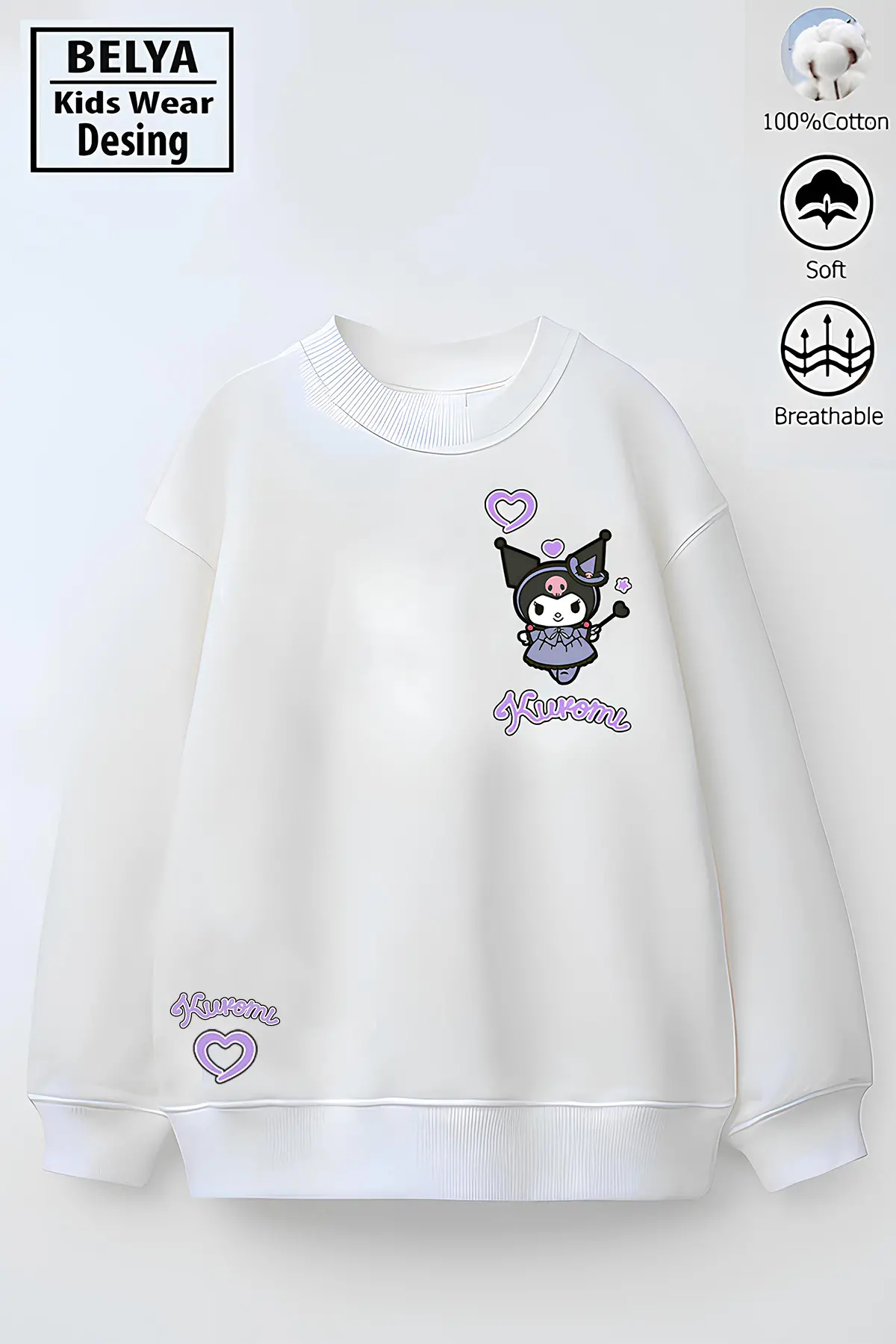 Tam Kalıp Oversize Kız Çocuk Pamuğa Pamuk 3 İplik Kumaş Karakter Kur Tasarım Sweatshirt