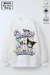 Tam Kalıp Oversize Kız Çocuk Pamuğa Pamuk 3 İplik Kumaş Karakter Tasarım Sweatshirt-1
