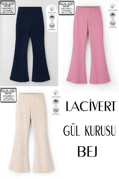3 Lü Paket Pamuğa Pamuk Kız Çocuk Fitilli Tayt