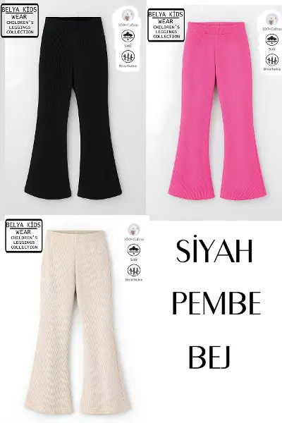 3 Lü Paket Pamuğa Pamuk Kız Çocuk Fitilli Tayt