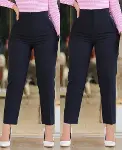 Kadın üste Oturan Paçası Bilek üzerinde Biten Krep Kumaş Kumaş Pantolon 36 (S) - 50 (5XL)-3