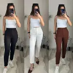 Kadın üste Oturan Paçası Bilek üzerinde Biten Krep Kumaş Kumaş Pantolon 36 (S) - 50 (5XL)-6