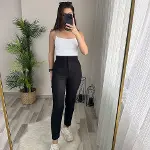 Kadın üste Oturan Paçası Bilek üzerinde Biten Krep Kumaş Kumaş Pantolon 36 (S) - 50 (5XL)-7