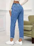 Kadın Yüksek Bel Bağcıklı Kot Pantolon-5