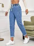 Kadın Yüksek Bel Bağcıklı Kot Pantolon-1