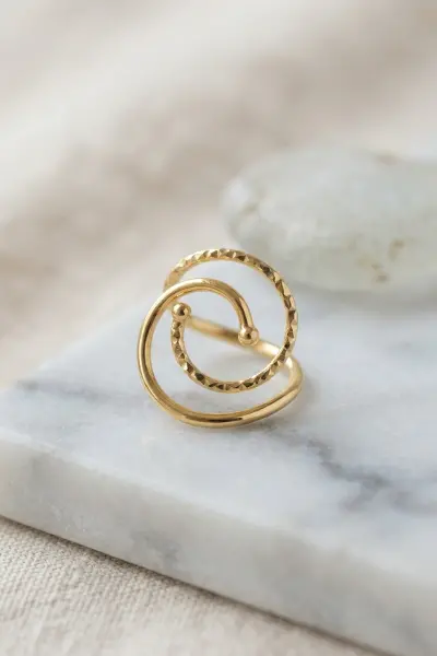 Gold Renk Geometrik Çift Halka Yüzük TJ-BYK4207