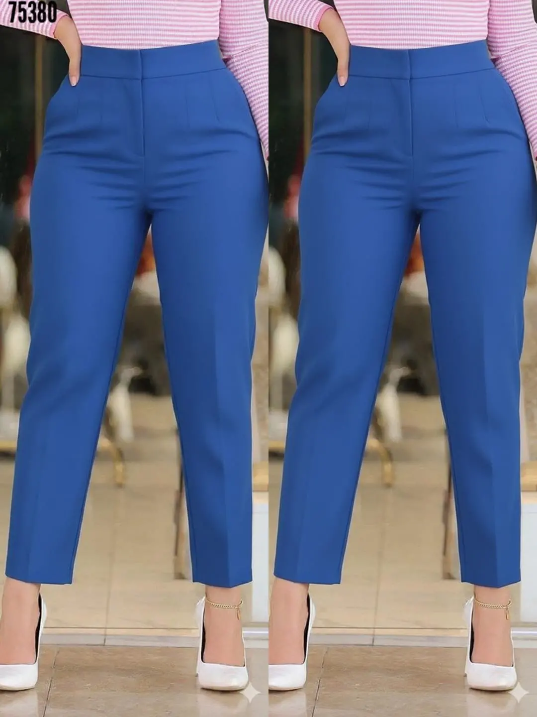 Kadın üste Oturan Paçası Bilek üzerinde Biten Krep Kumaş Pantolon 36 (S) - 50 (5XL)