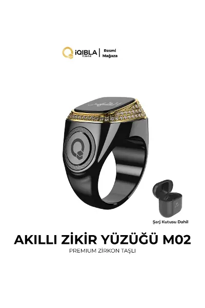 Smart Ring M02-Premium Akıllı Zikir Yüzüğü Altın Siyah Renk 22mm