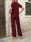 Kadın Kısa Kollu Kayık Yaka önü Asimetrik Detaylı Kısa Sandy Bluz Ve Pantolon Ikili Takım-2