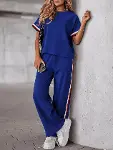 Kadın Kısa Kollu Bisiklet Yakalı Ribanalı Viskon Iki Iplik Bluz Ve Pantolon Ikili Takım-2