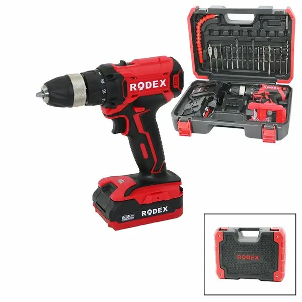 2 KADEME HIZ - VİTES ŞARJLI=ÇİFT BATARYA 17PCS UÇLU MATKAP 0-350 / 0-1350 RPM 21V/2.0A LI-ION RDX-3375A (4745)