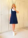Kadın Kısa Kollu Ve Kalın Askılı Ikili Modal Elbise-3
