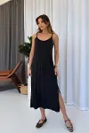 Kadın Askılı Yanlardan Yırtmaçlı Viskon Elbise-3