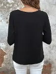 Kadın Uzun Kollu Yuvarlak Yakalı çift Renkli Dantel Detaylı Viskon Bluz-2