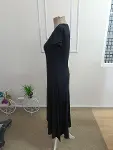 Kadın Kısa Kollu V Yakalı Uzun Viskon Elbise-5