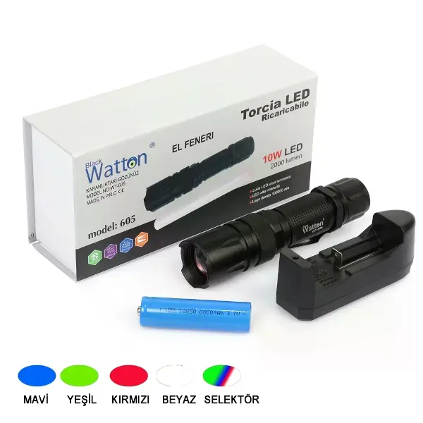 10w 2000 Lümen 4 Renk Güçlü El Feneri Wt-605