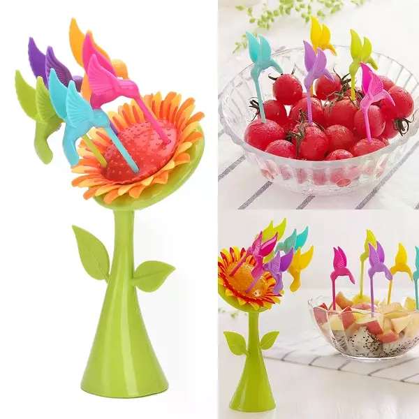 Plastik Meyve Çatal Ayçiçeği 5 Kuşlar Çatal Set