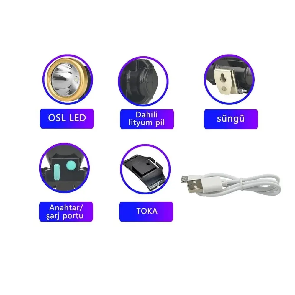 Şarjlı Baret Lambası Osl Led Wt-065-4 Şarjlı Baret Lambası Osl Led Wt-065-4