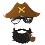Kahve Renk Şapkalı Siyah Sakallı Pipolu Jack Sparrow Denizci Korsan Gözlüğü 24x25 cm-2