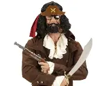 Kahve Renk Şapkalı Siyah Sakallı Pipolu Jack Sparrow Denizci Korsan Gözlüğü 24x25 cm-3