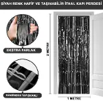 Siyah Renk Ekstra Metalize Parlak Saçaklı Arka Fon Perde İthal A Kalite 1x2 Metre-1
