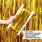 Altın Gold Renk Ekstra Metalize Parlak Saçaklı Arka Fon Perde İthal A Kalite 1x2 Metre-5