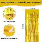 Altın Gold Renk Ekstra Metalize Parlak Saçaklı Arka Fon Perde İthal A Kalite 1x2 Metre-1