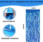 Mavi Renk Ekstra Metalize Parlak Saçaklı Arka Fon Perde İthal A Kalite 1x2 Metre-1