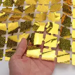 Ekstra Metalize Altın Renk Disko Dikdörtgen Kesim Kapı Perdesi Dekorasyon 1x2 Metre-2