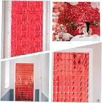 Ekstra Metalize Kırmızı Renk Disko Dikdörtgen Kesim Kapı Perdesi Dekorasyon 1x2 Metre-1