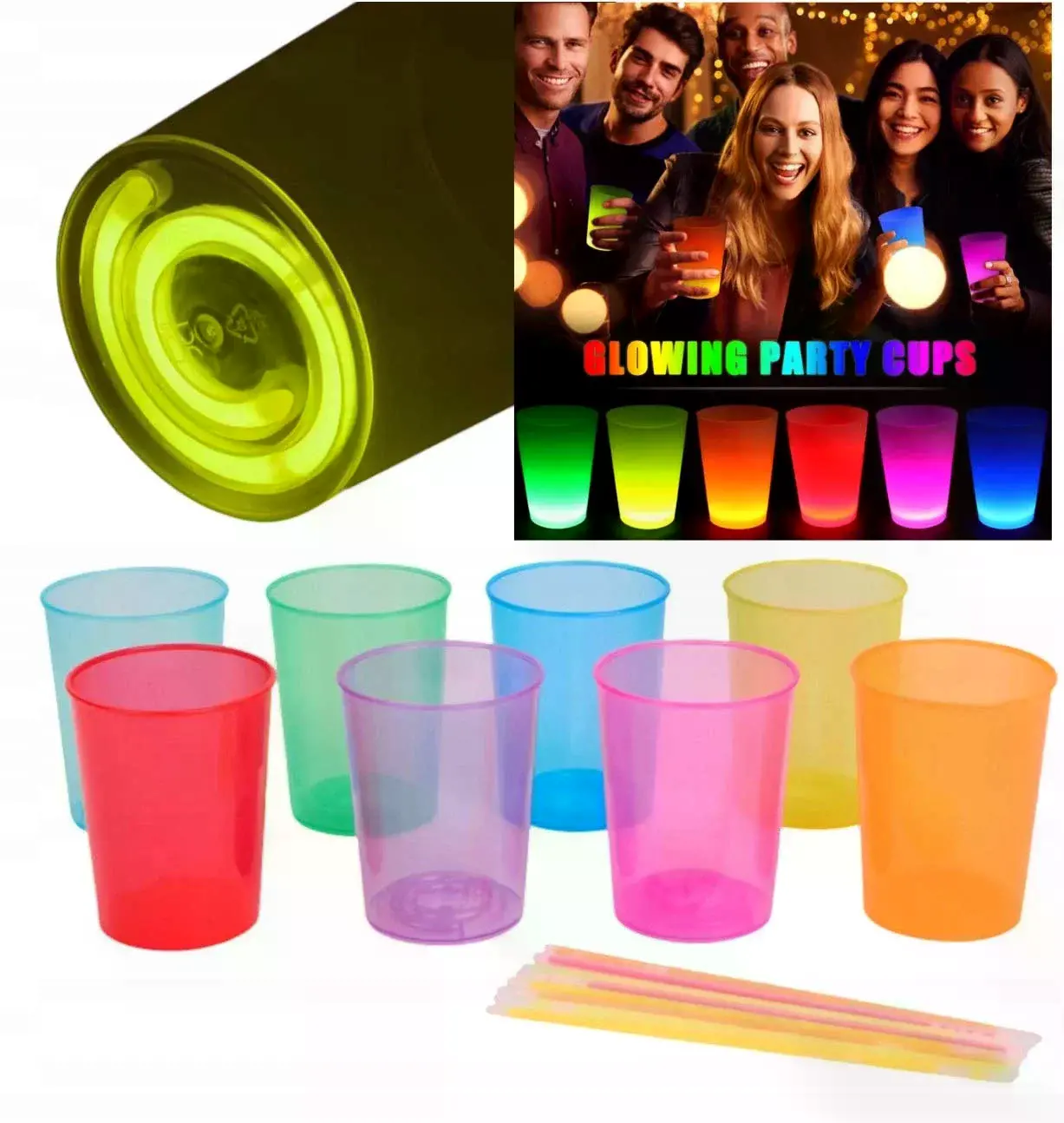 Karanlıkta Yanan Gece Işığı Mega Glow Bardaklar 8 Adet 8.5 X 10.5 Cm