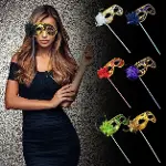 Lüks Taşlı Saplı Maskeli Balo Maskesi Mor Renk 35 cm-2