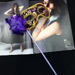 Lüks Taşlı Saplı Maskeli Balo Maskesi Mor Renk 35 cm-1