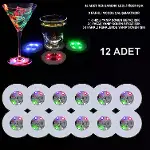 Renkli LED Işıklı Bardak Altlığı - Dekoratif (12 Adet, Pilli)-1