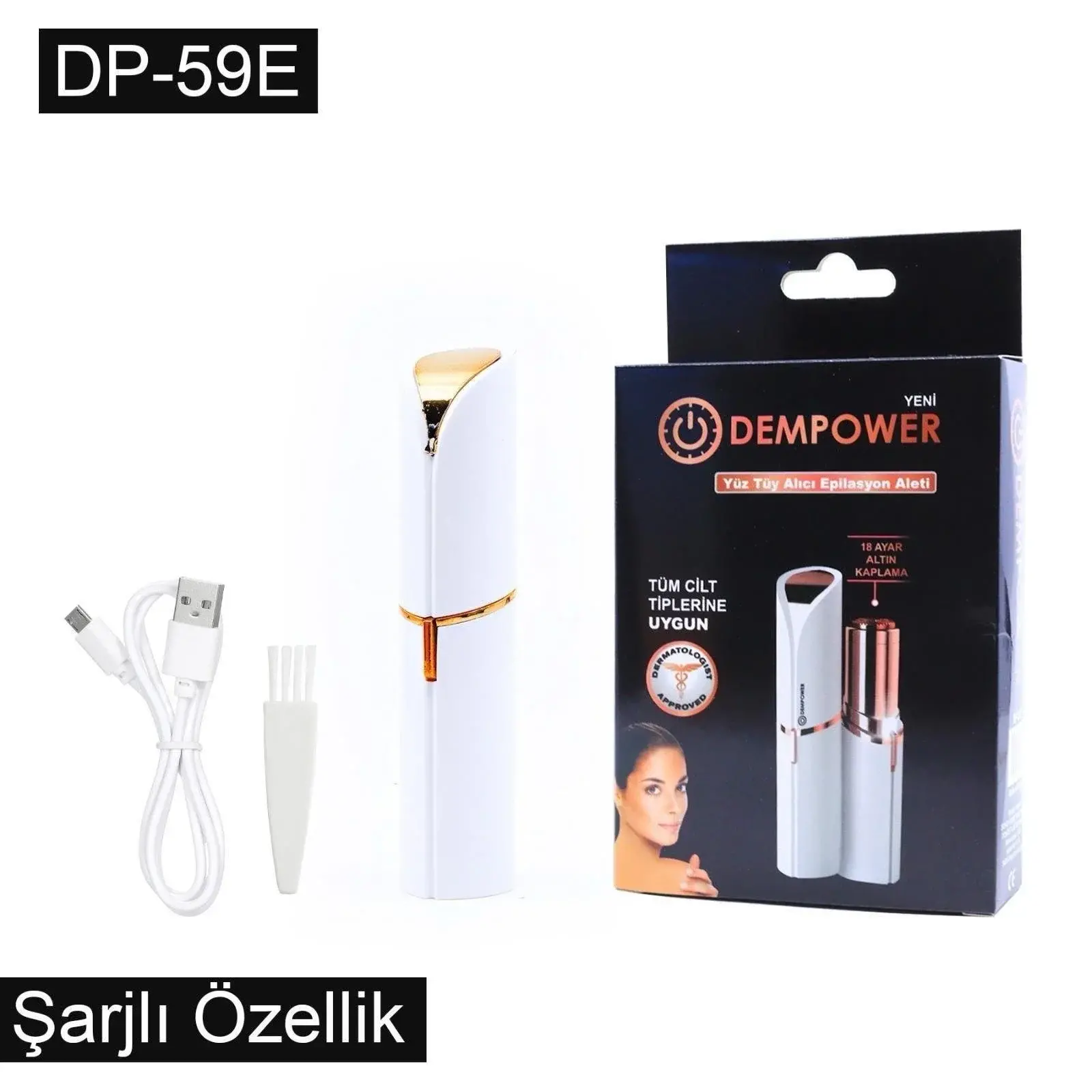 Dempower Şarjlı Yüz Tüy Alıcı Epilasyon Aleti Flawles  Kısa