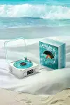 Waves Nostalji Plak Görünümlü Bluetooth Hoparlör 3D Ses Dalgası Retro Müzik Plak Mavi-2