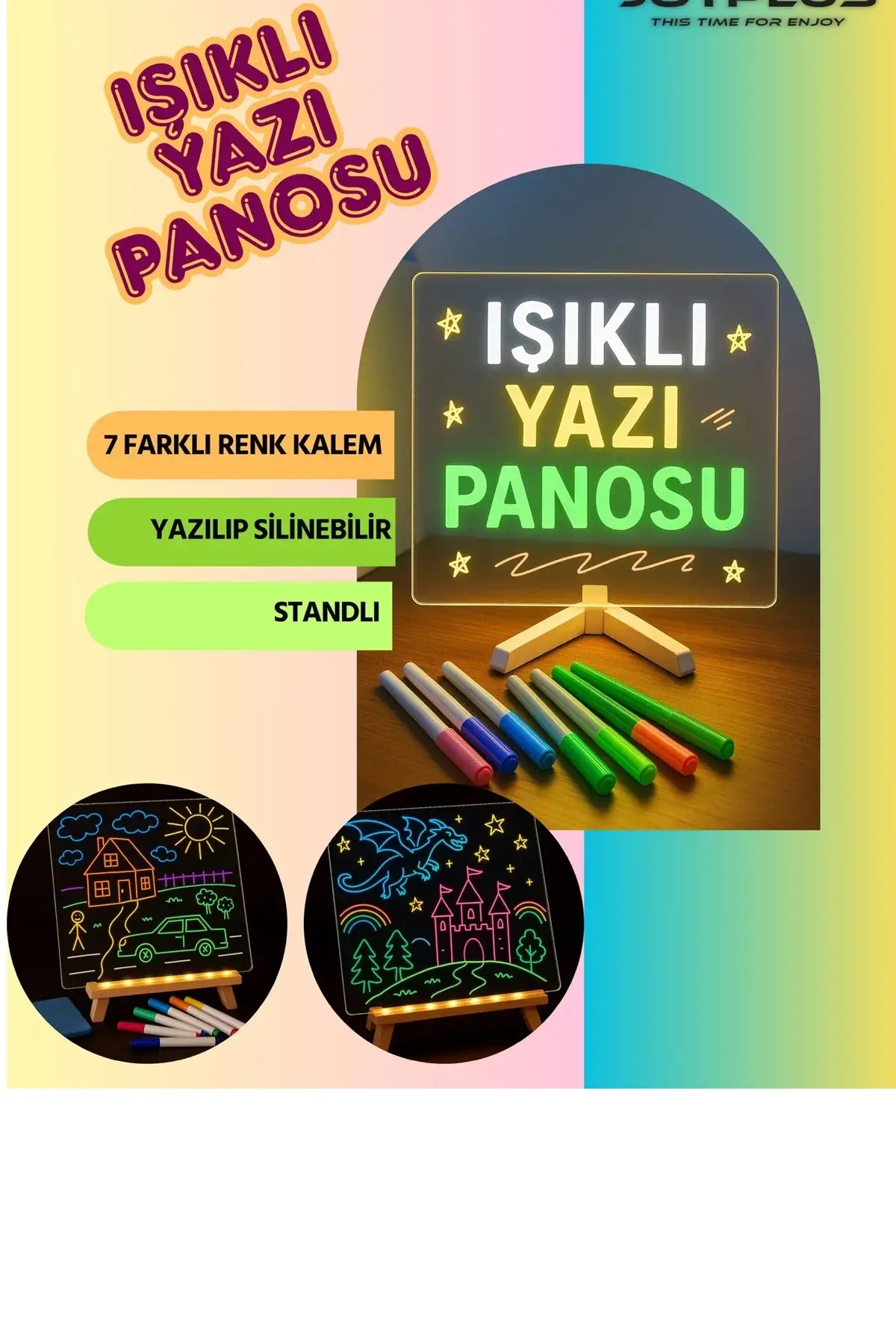 LED Işıklı Çizim Yazı Tahtası Ayarlanabilir Stant ve Kalemleri ile 20 X 20