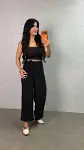 Kadın Beli Lastikli Bağcık Detay Aerobin Kumaş Etek Pantolon-2